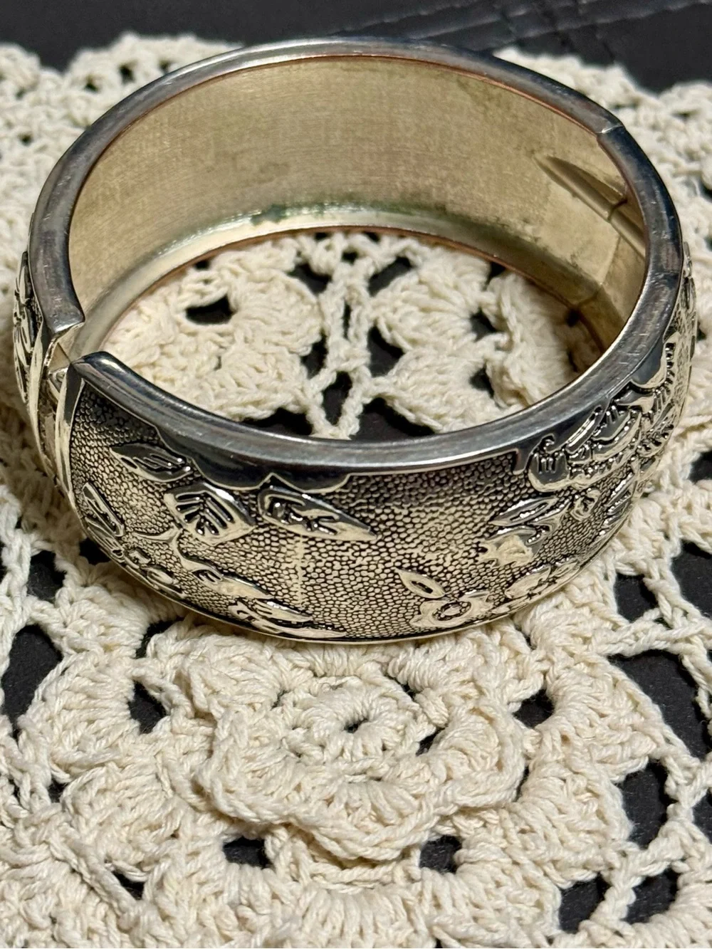 Silver Floral Engraved Cuff  Hinge Bracelet ~ 10 1/2 inches - Women Accessories